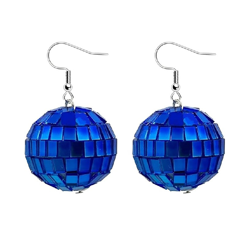 Mini Disco Ball Earrings - Blue, Pink, Gold, Silver, Green - Costume Accessories