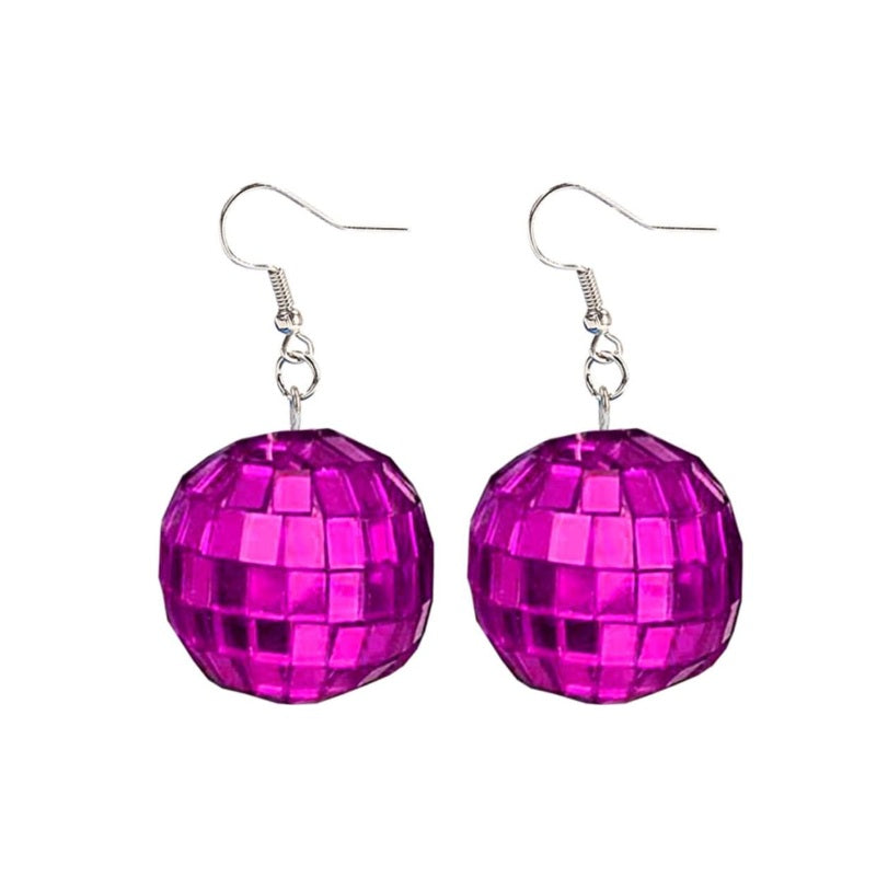 Mini Disco Ball Earrings - Blue, Pink, Gold, Silver, Green - Costume Accessories