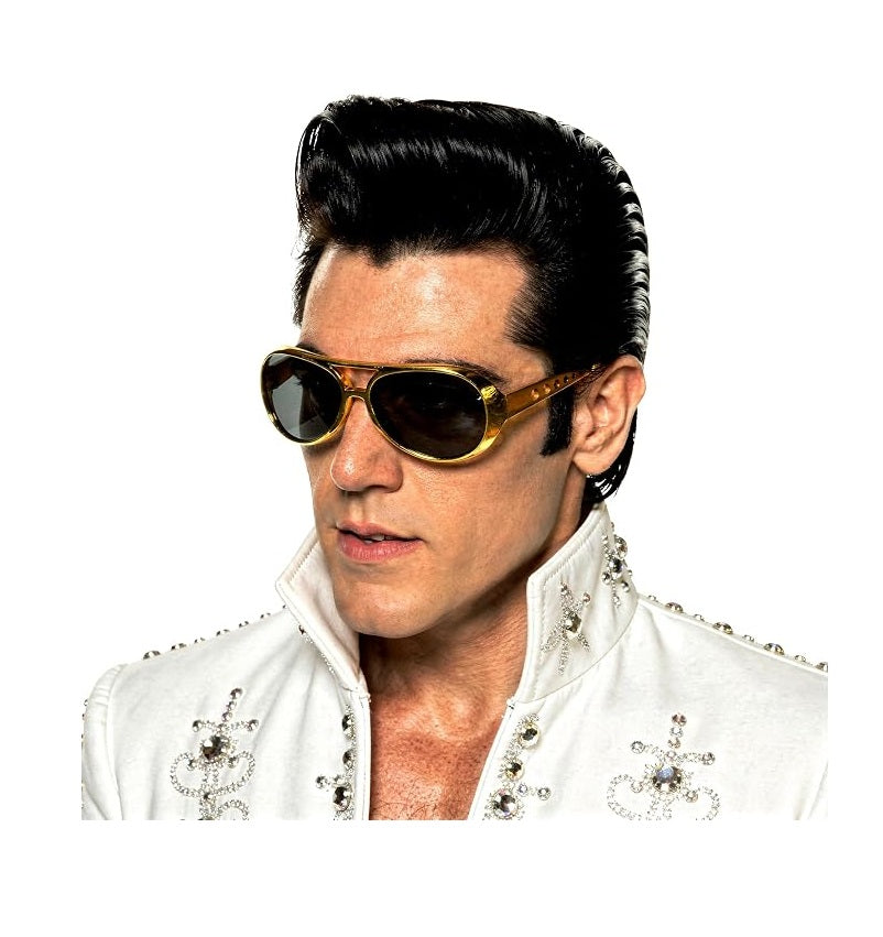 Elvis Aviator Sunglasses - Gold Plastic - Costume Accessory - One Size
