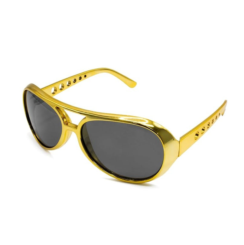 Elvis Aviator Sunglasses - Gold Plastic - Costume Accessory - One Size