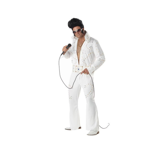Elvis - Leyenda del rock - Blanco - Strass - Disfraz - Adulto - 3 tallas