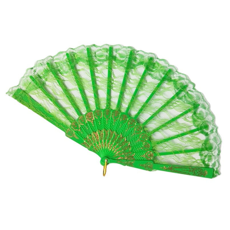 Folding Lace Fan - Blue | Pink | Red | Black | Green - Costume Accessory Prop