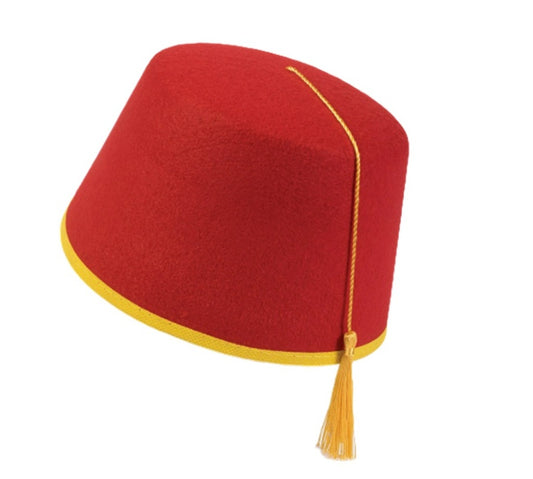 Red Fez - Yellow Tassel & Trim- Costume Accessory - One Size