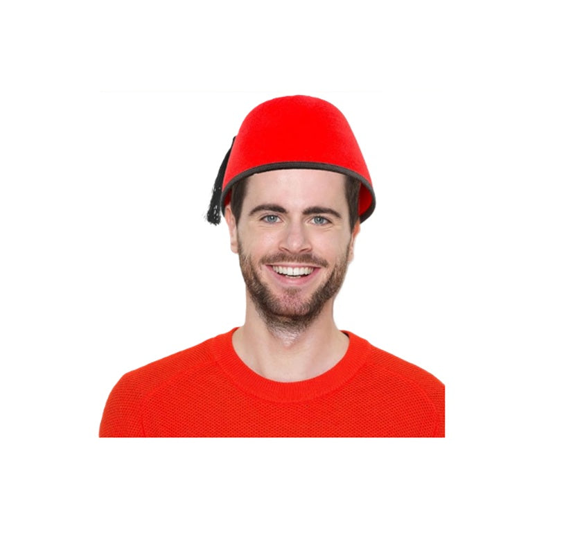 Red Fez - Black Tassel & Trim- Dr Who Aladdin - Costume Accessory - One Size