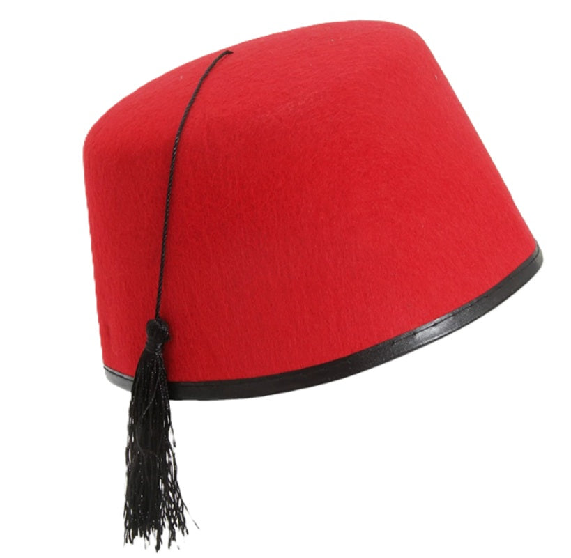 Red Fez - Black Tassel & Trim- Dr Who Aladdin - Costume Accessory - One Size