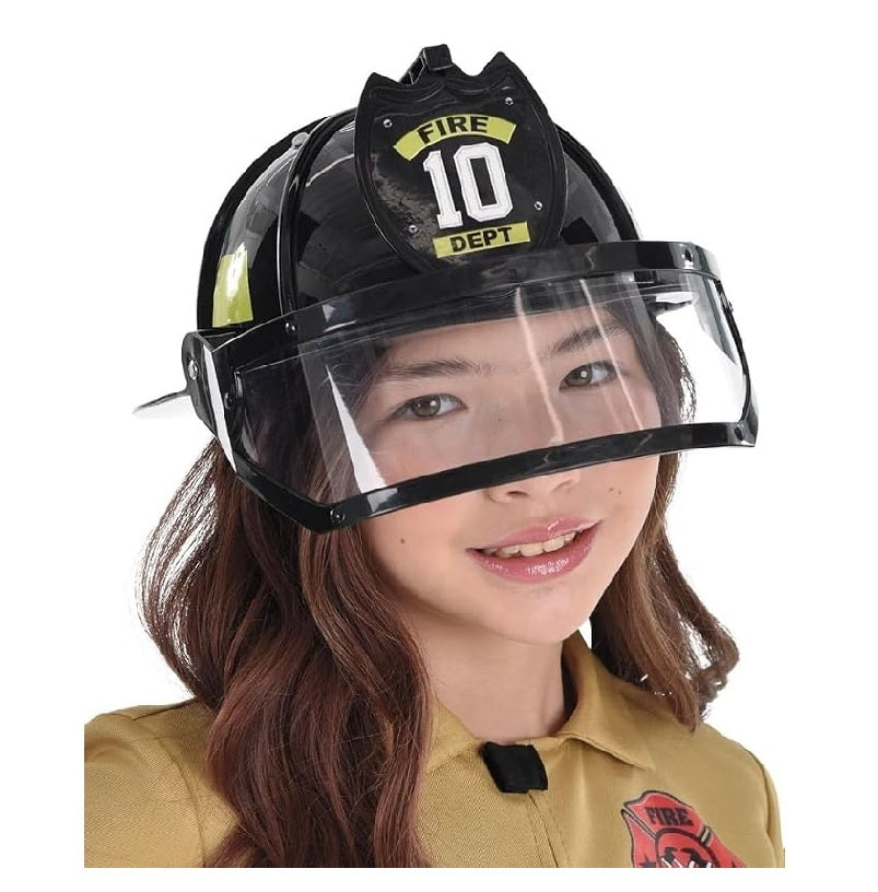 Black/Yellow Fire Fighter Helmet - Plastic - Costume Accessory - Smaller Size