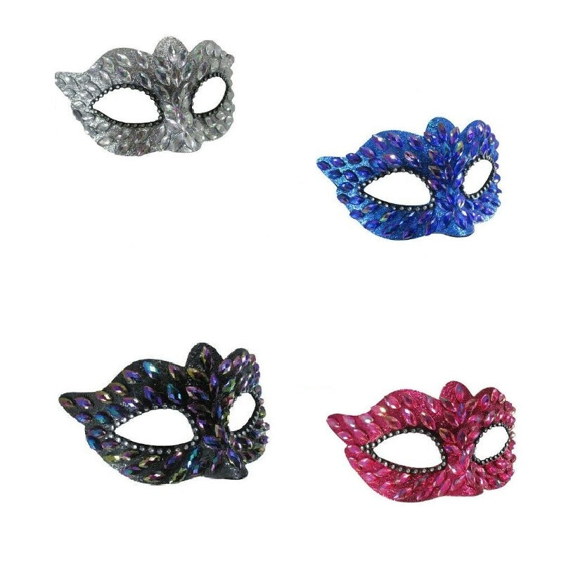 Half Masks Jeweled - Mardi Gras - New Year's - Masquerade - 4 Colors - One Size