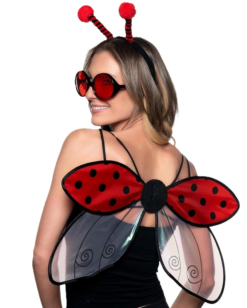 Red/Black Ladybug Set - Wings Antenna Glasses - Costume Accessory