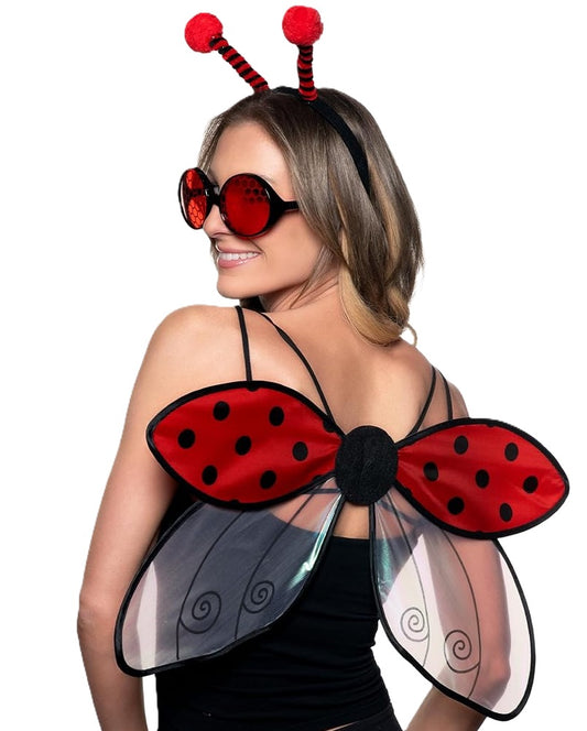 Red/Black Ladybug Set - Wings Antenna Glasses - Costume Accessory