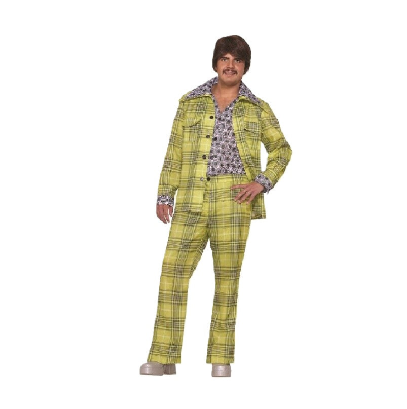 Plaid Leisure Suit - 1970's - Disco Lime Green - Costume - Men - One Size