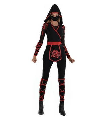 Ninja Assassin - Negro/Rojo - Catsuit con capucha - Disfraz - Mujer - 5 tallas