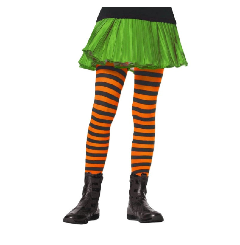 Opaque Tights - Pantyhose - Black/Orange Stripes - Dance - Child Size - XL