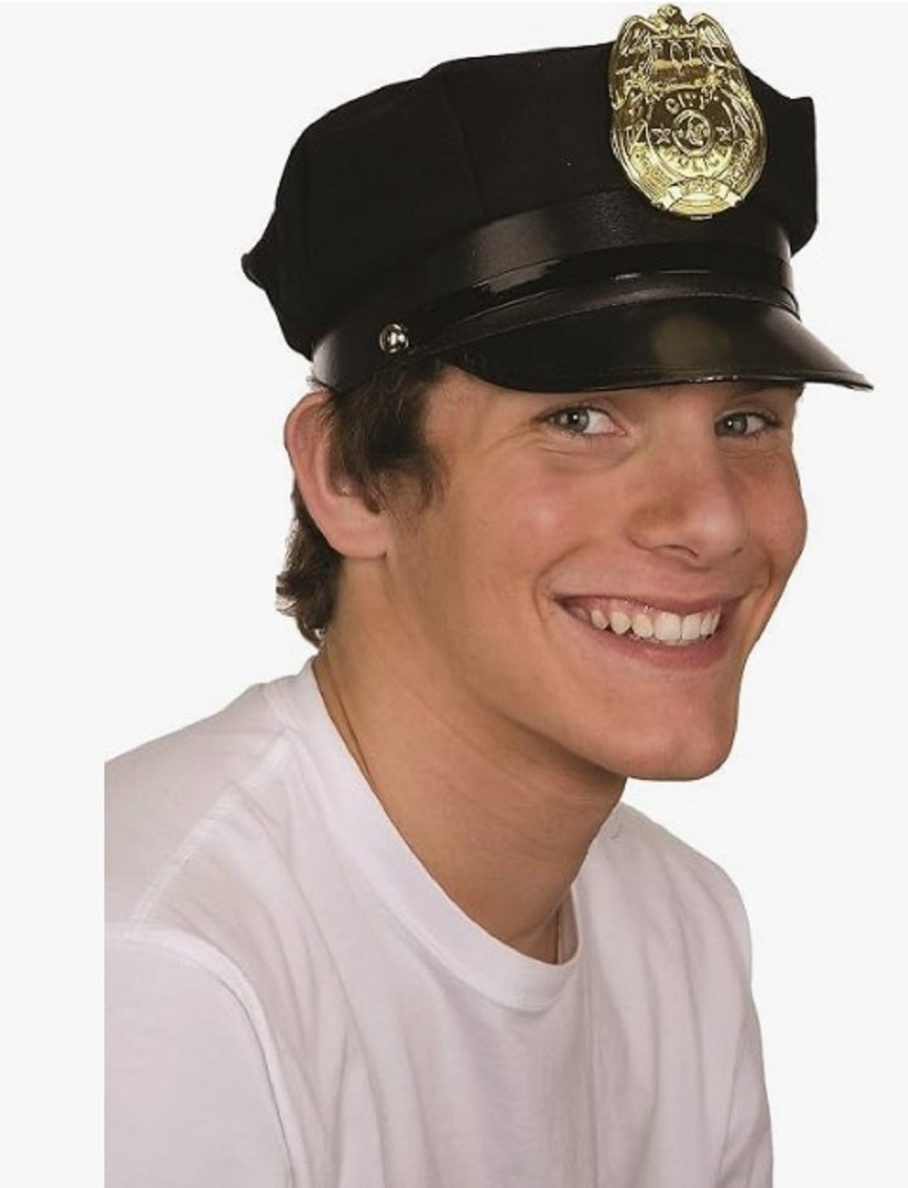 Police Hat - Navy Blue - Gold Badge - Costume Accessory - One Size Adjustable