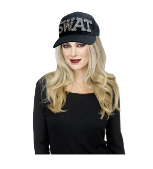 Sombrero de policía disco - Negro/Plata - Lentejuelas con tapa - Accesorio de disfraz - Adulto adolescente