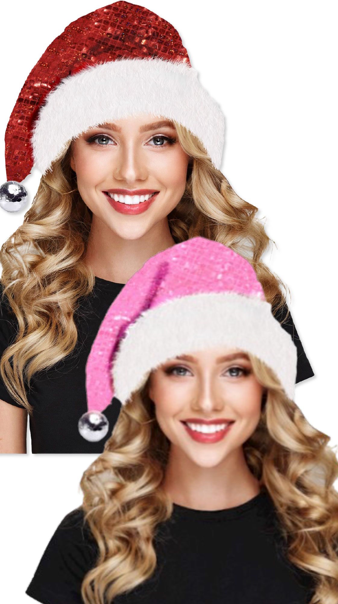 Santa Claus Hat - Red | Pink - Bow - Christmas - Costume Accessory