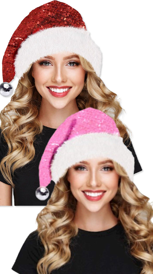 Santa Claus Hat - Red | Pink - Bow - Christmas - Costume Accessory