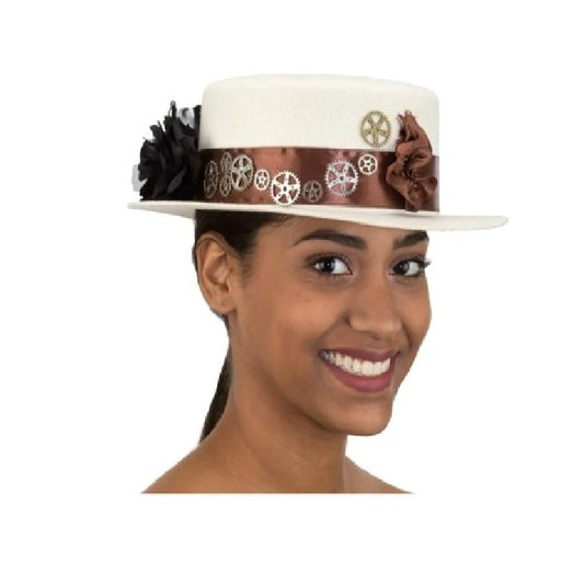 Steampunk Skimmer Hat - Roses & Gears - Costume Accessory - One Size