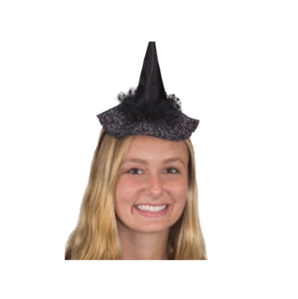 Witch Hat Mini - Negro - Glitter Brim - Accesorio de disfraz - Adulto Adolescente