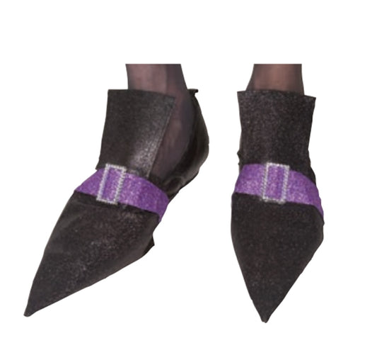 Witch Shoe Covers - Glitter - Black Purple - Costume Accessory - Adult Teen