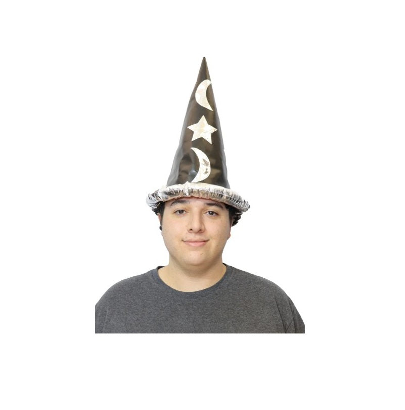 Black/Silver Wizard Hat - Leather-like - Costume Accessory - One Size