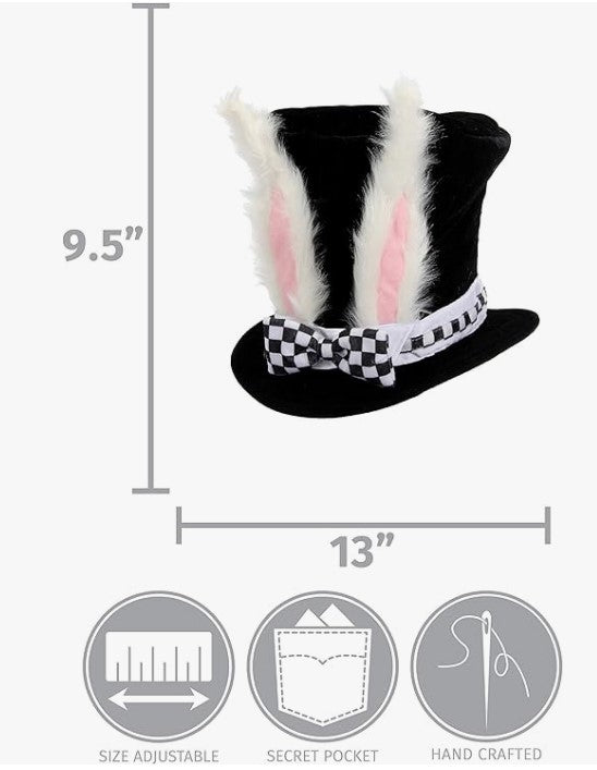 White Rabbit Hat with Ears - Alice in Wonderland - Costume Accessory - One Size