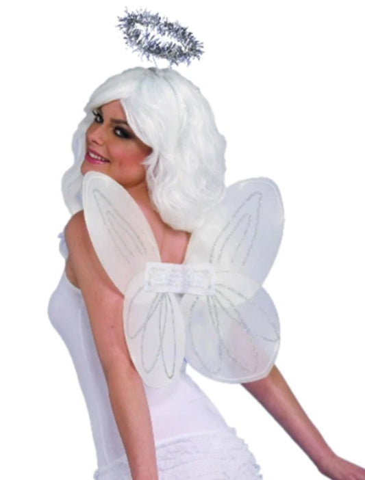 White/Silver Angel Set - Wings Harp Halo - Costume Accessory - One Size