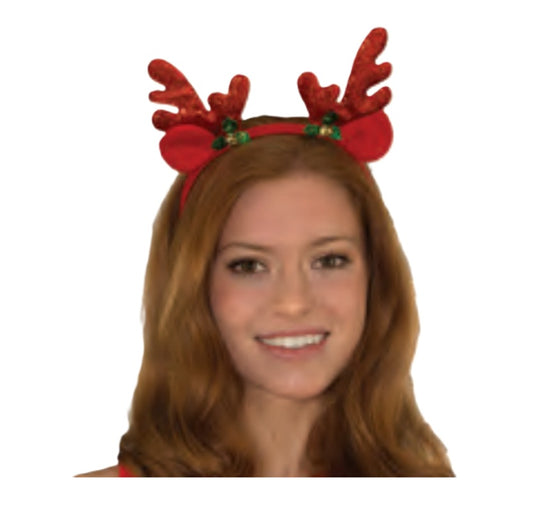 Reindeer Antler Headband - Red Sparkle - Christmas - Costume Accessory