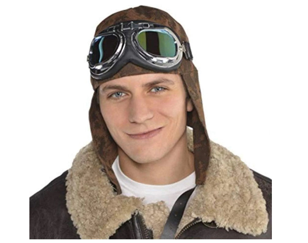 Aviator Hat and Goggles - Brown - Old Time - Costume Accessory - Adult Teen