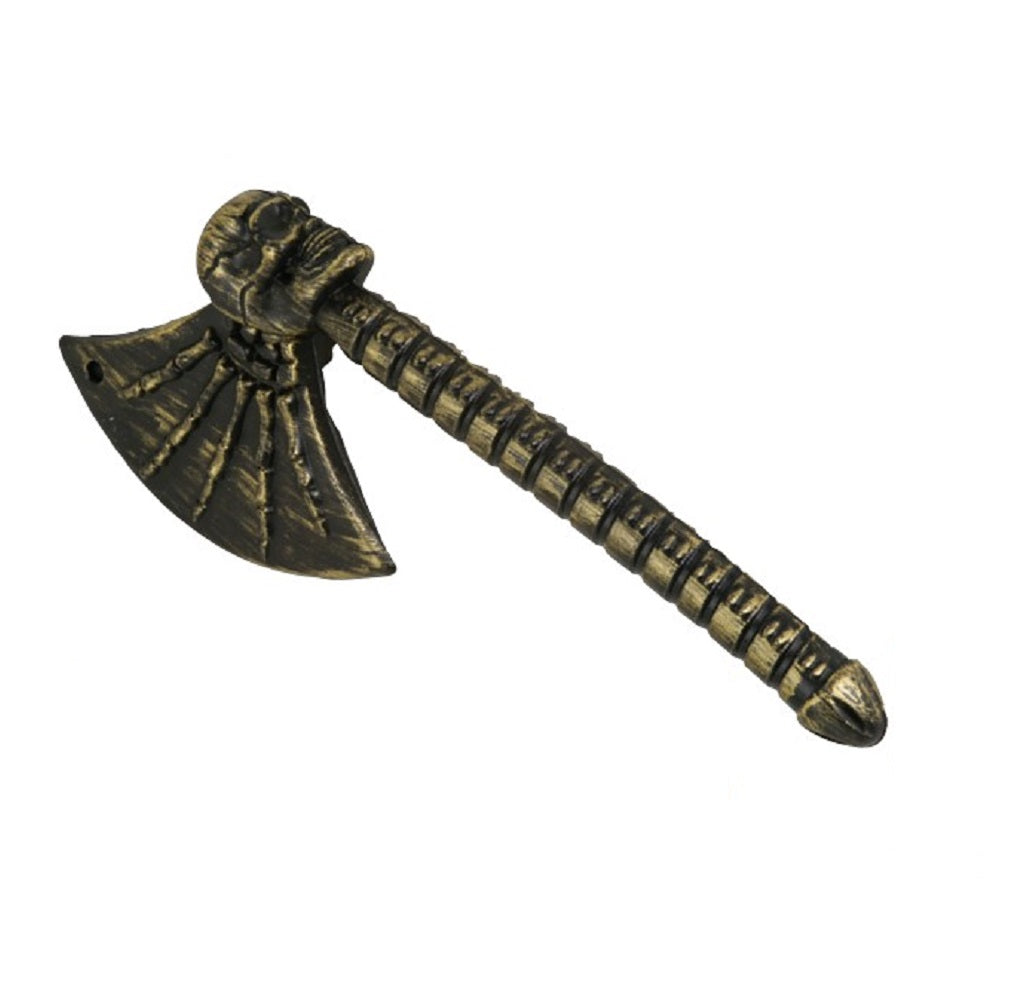 Pirate Skull Axe - 16" - Gold Antique - Plastic - Costume Accessory Prop