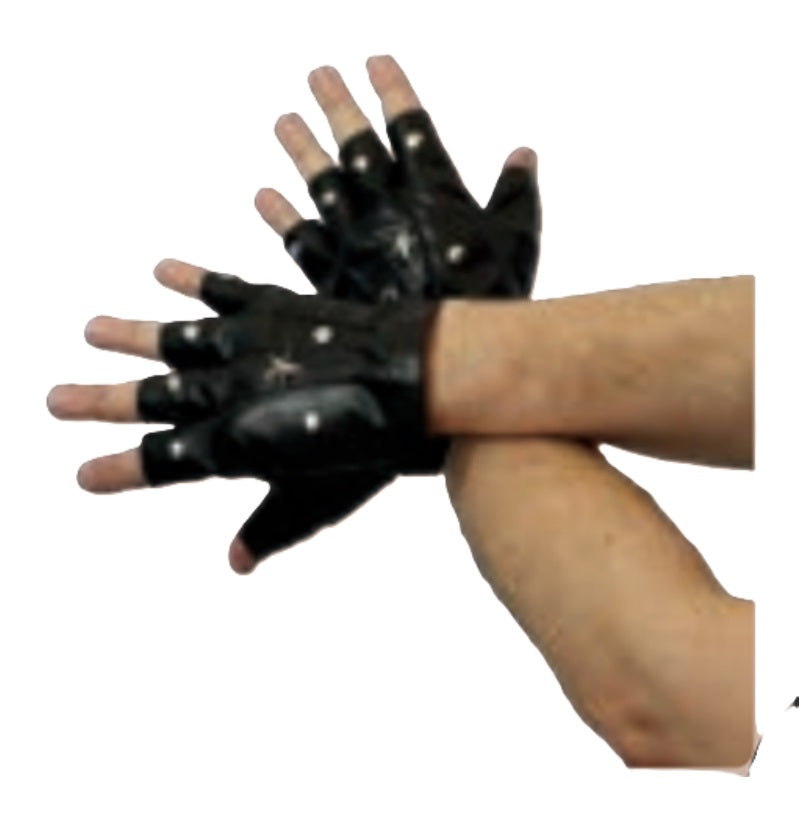 Studded Fingerless Gloves - 80s - Black Vinyl - Costume Accessory - One Size