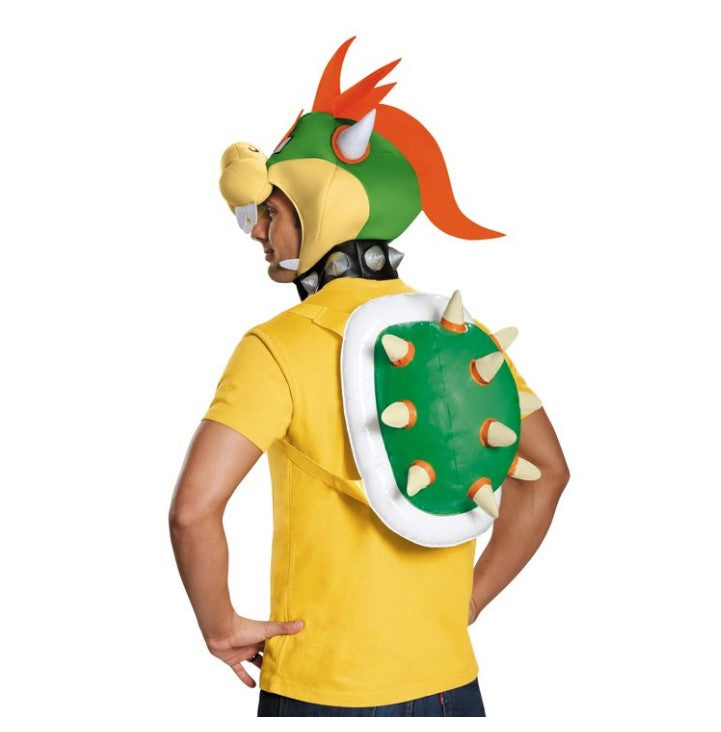 Bowser-Set – Super Mario Bros – Kopfbedeckung – Muschel – Kostümzubehör – Erwachsene