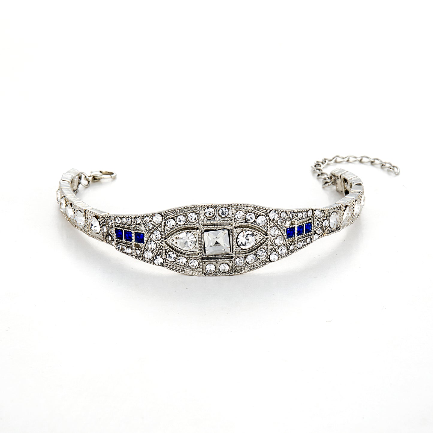 Silver/Blue Rhinestone Bracelet - 20's - Royal - Costume Accessory