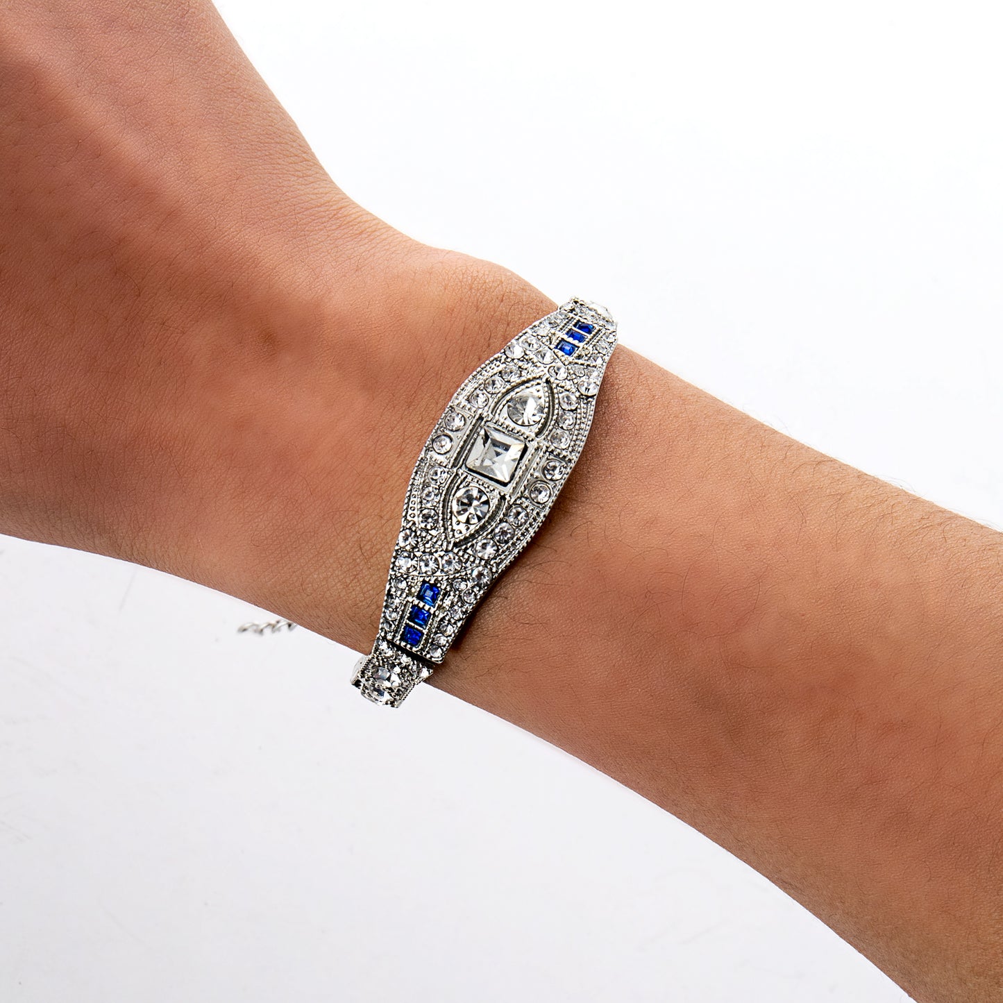 Silver/Blue Rhinestone Bracelet - 20's - Royal - Costume Accessory
