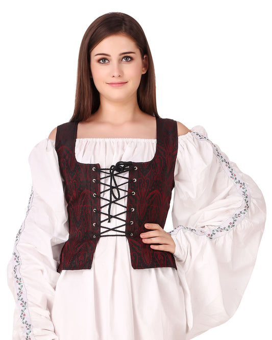 Renaissance Paisley Brocade Bodice - Black/Gray or Black/Red - Deluxe Costume