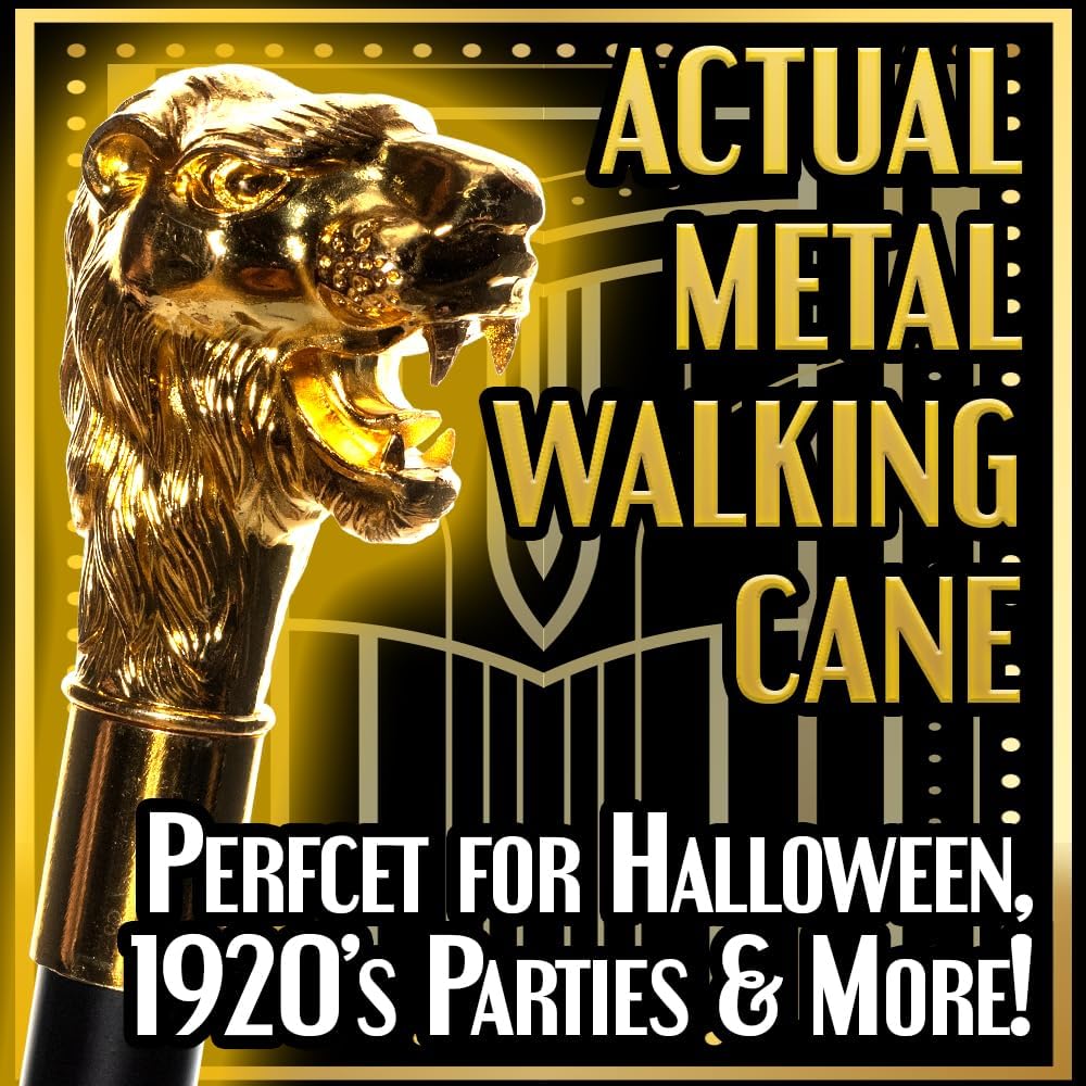Metal Lion Head Walking Cane - 20's - Hollywood - Costume Accessory