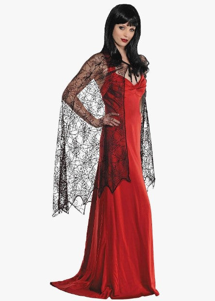 Spiderweb Cape - Black - 45" Long - Witch - Vamp - Costume - Adult - Standard