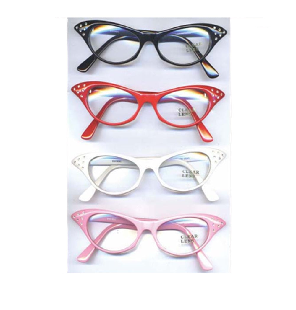 Cat Eye Rhinestone Glasses - 50's - Costume Accessories - Teen Adult - 4 Colors