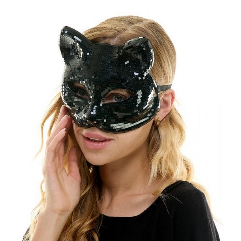 Mirror Glass Cat Mask - Black or Silver - Disco - Costume Accessory - One Size