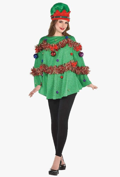 Christmas Tree Poncho - Tinsel - Costume Accessory - Women - One Size
