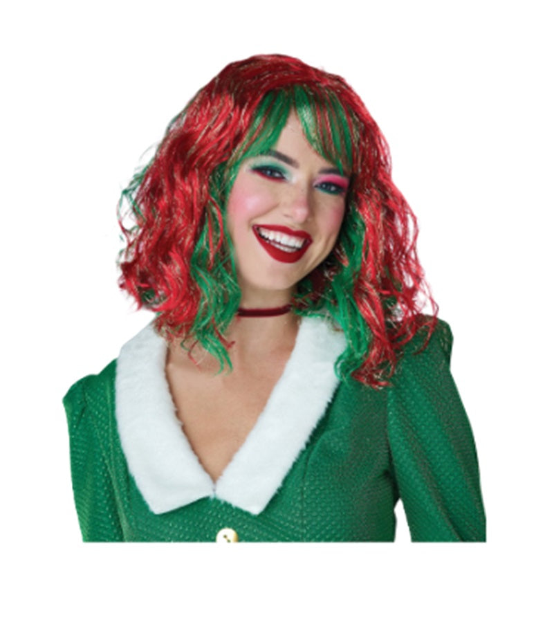 Elf Shimmering Wig - Red/Green - Christmas - Costume Accessory - Adult Teen