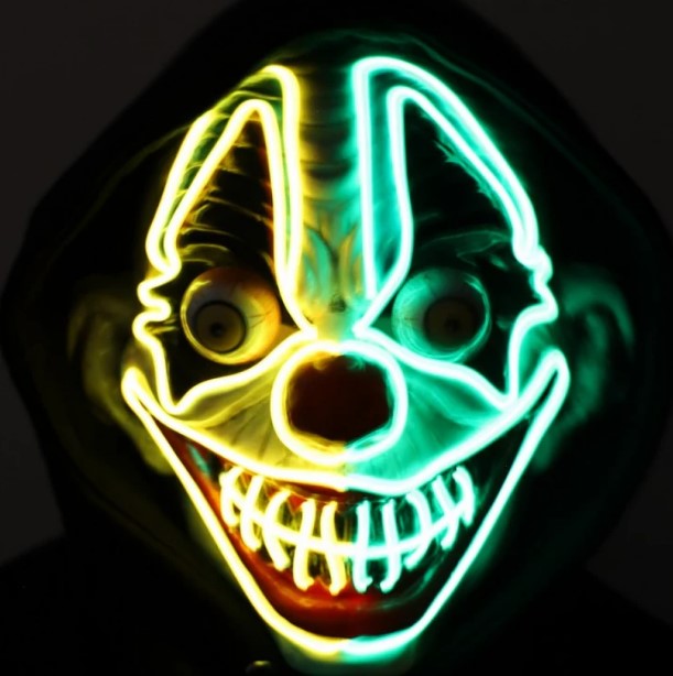 Light-Up Evil Clown Purge Mask - Costume Accessory - Teen Adult - 4 Colors