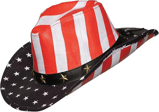Cowboy Hat - American Flag - Star Medallions - Costume Accessory - One Size