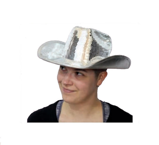 Cowboy Cowgirl Hat - Silver - Glass Disco Tile - Deluxe Costume Accessory