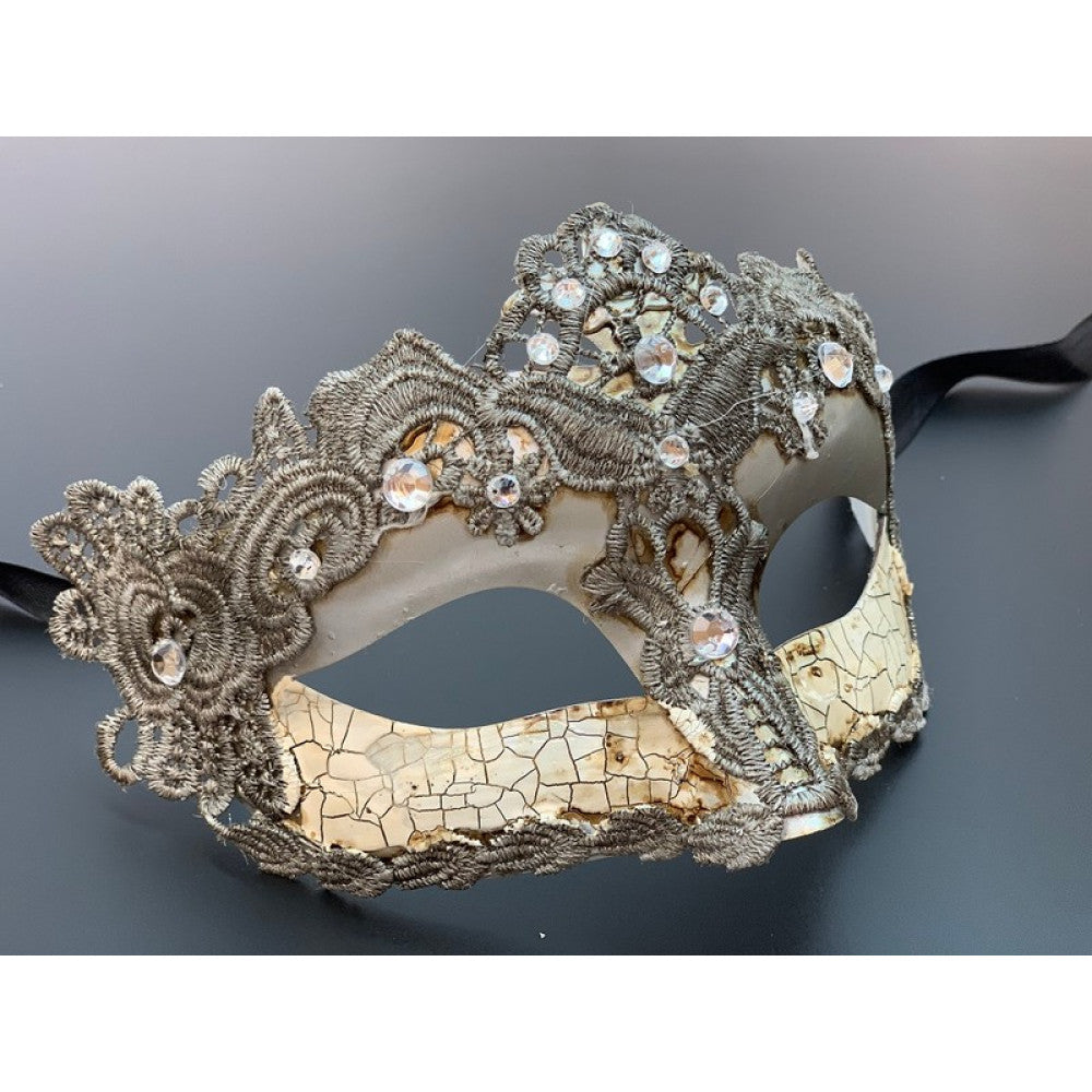 Silver Venetian 1/2 Mask - Cracked Lace - Costume Accessory - One Size