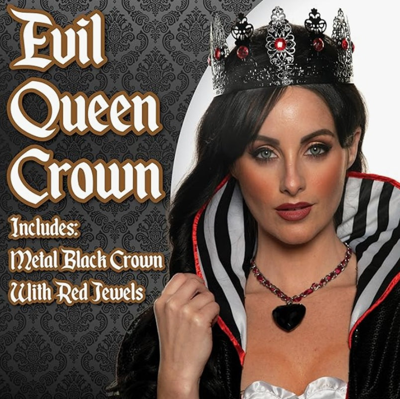 Evil King Queen Filigree Black Crown - Red Jewels - Costume Accessory