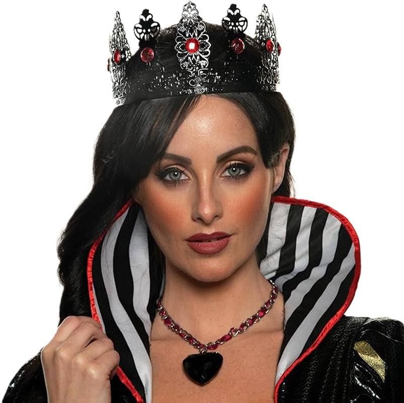 Evil King Queen Filigree Black Crown - Red Jewels - Costume Accessory
