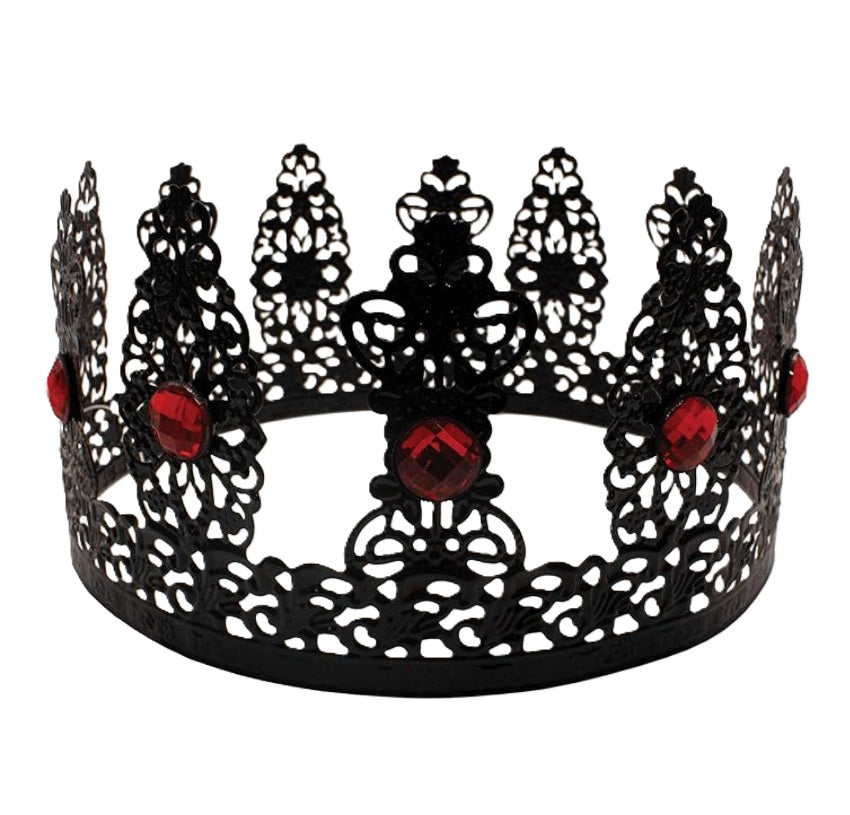 Evil King Queen Filigree Black Crown - Red Jewels - Costume Accessory