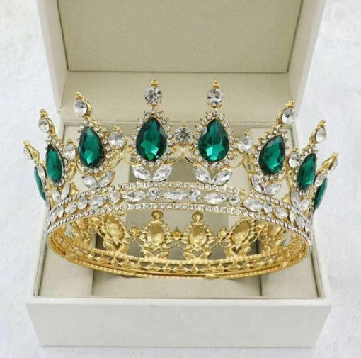 Crown - King Queen - Gold/Green - Costume Accessories - Adult