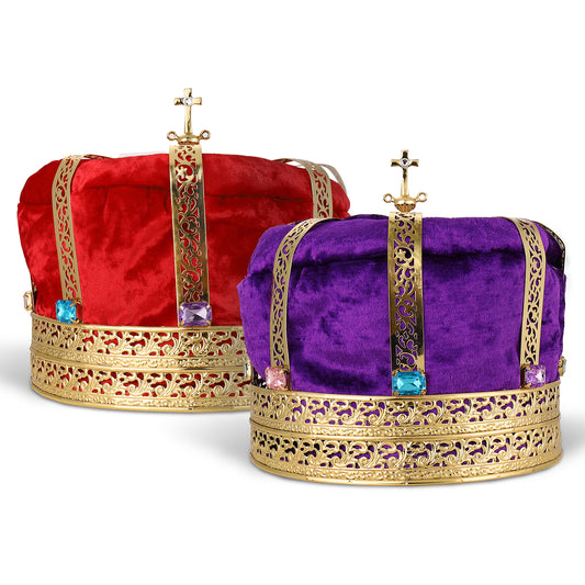 Crown - King Queen - Red or Purple Felt Fabric - Costume Accessory - One Size