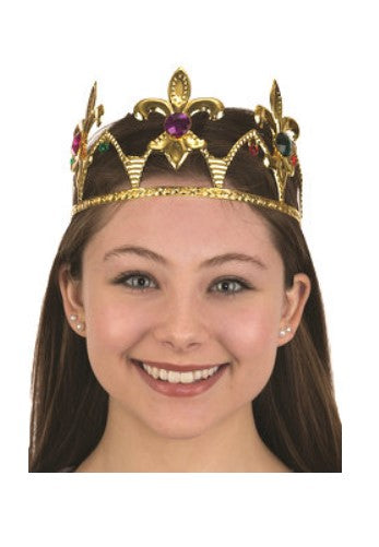 Fleur-de-Lis Crown - King Queen - Gold Metal - Jewels - Costume Accessory